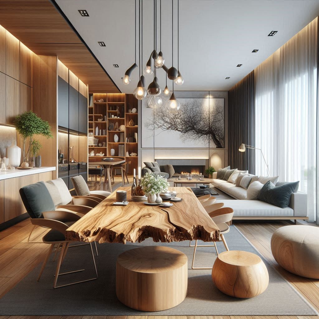 Tischgruppe Tisch Massivholz Tischplatte Baumkante