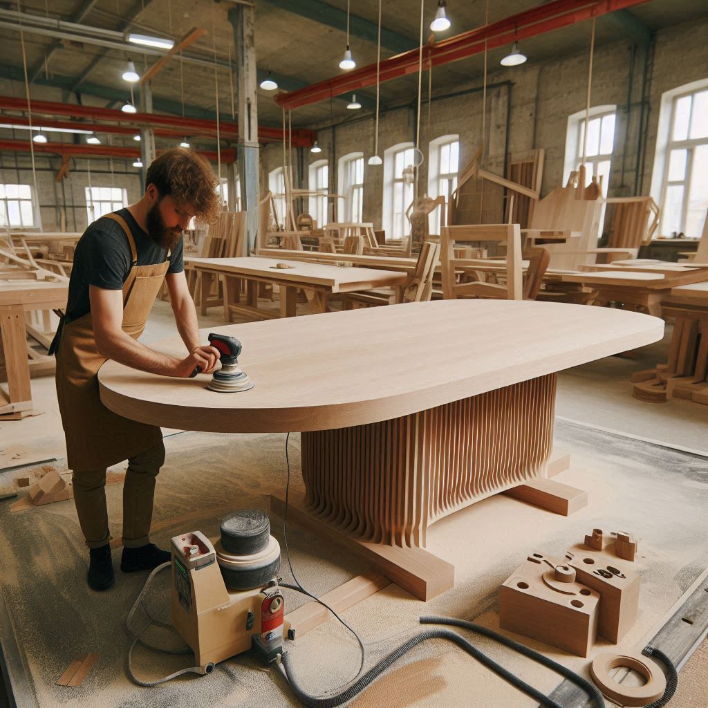 Esstisch Holz Eiche Esche Schleifen Design Holztisch wird geschliffen