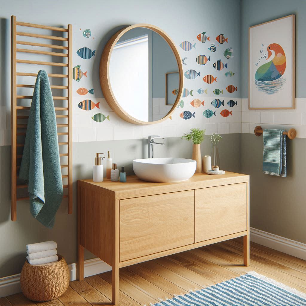 Badezimmer mit Waschtischplatte aus Holz Eiche Design