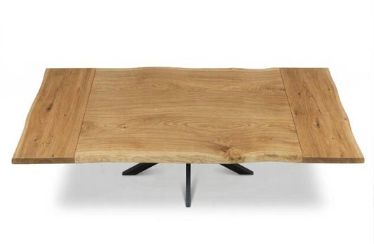 Baumkantentisch mit Ansteckplatte aus Massivholz in Eiche