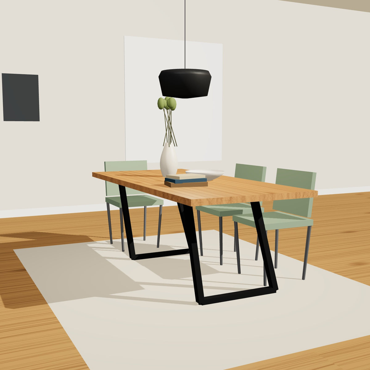 Tischgestell schräg 78 x 72 cm, geneigte Kufen aus Stahl – Großansicht 2