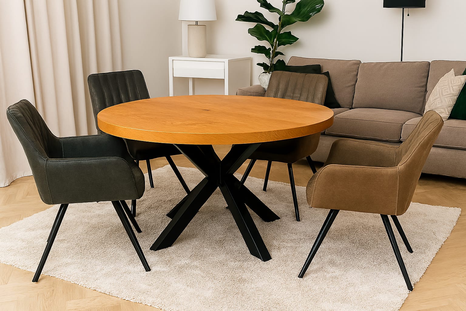 Runder Esstisch 130 cm aus Eiche – für 5–6 Personen