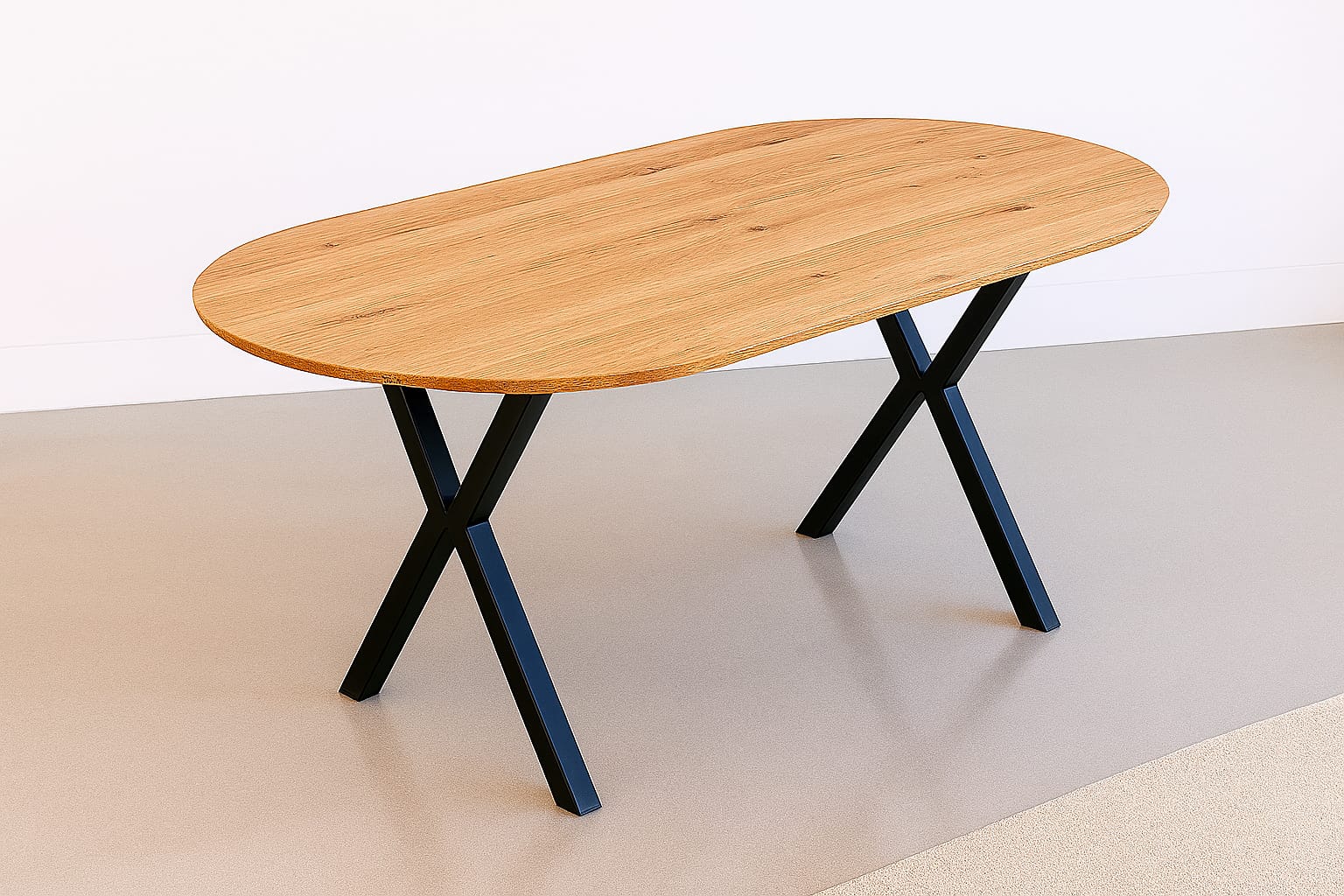 Ovaler Esstisch 220x100 cm Eiche massiv – ovaler Esstisch aus Eiche mit X-Gestell