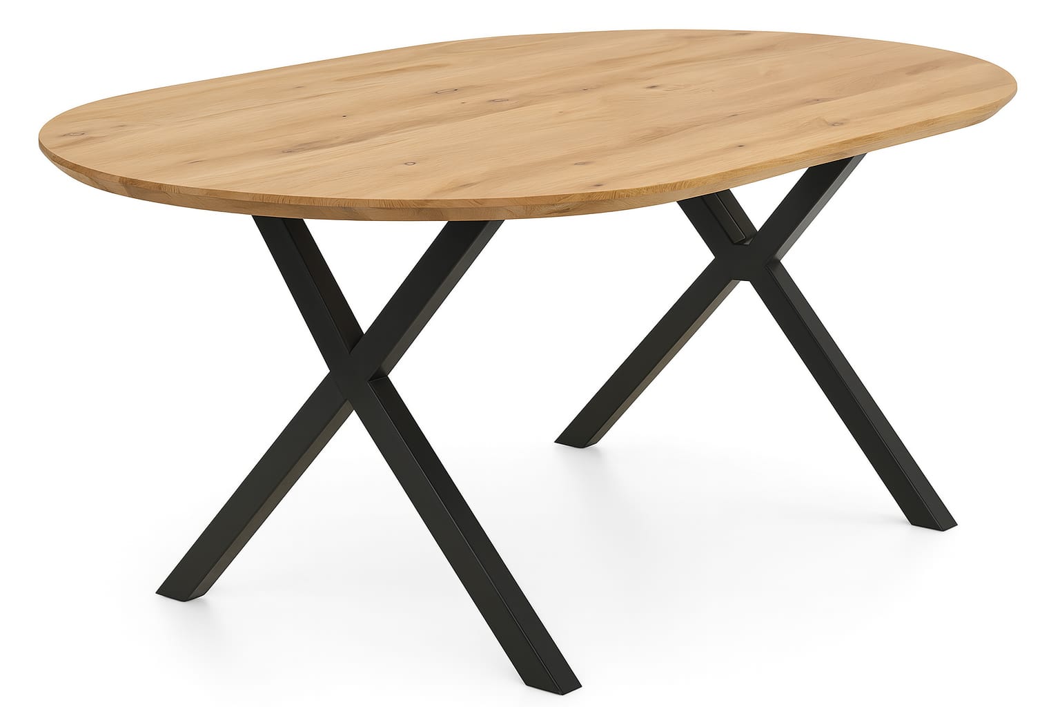 Ovaler Esstisch 220x100 cm Eiche massiv – ovaler Esstisch aus Eiche mit X-Gestell – Bild 3