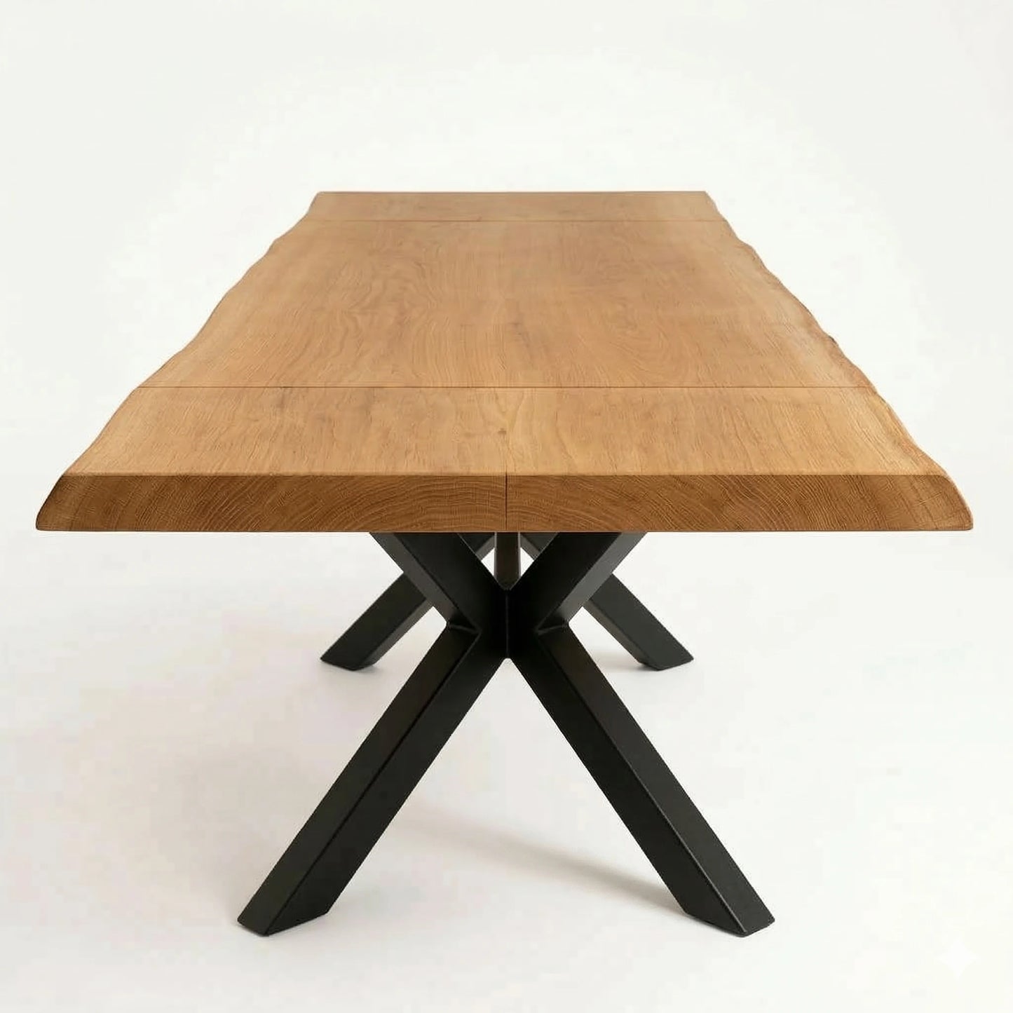 Baumkantentisch mit Ansteckplatte aus Massivholz für Esstisch in Eiche 