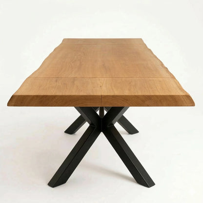 Baumkantentisch mit Ansteckplatte aus Massivholz für Esstisch in Eiche 