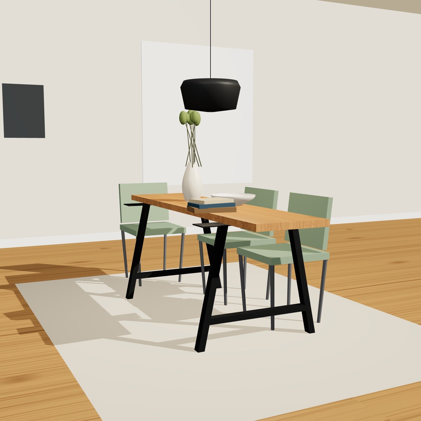 A-Gestell Tisch 78 x 72 cm aus Stahl schwarz mit Querstrebe – Esstisch mit Holzplatte auf schwarzem A-Gestell mit Querstrebe