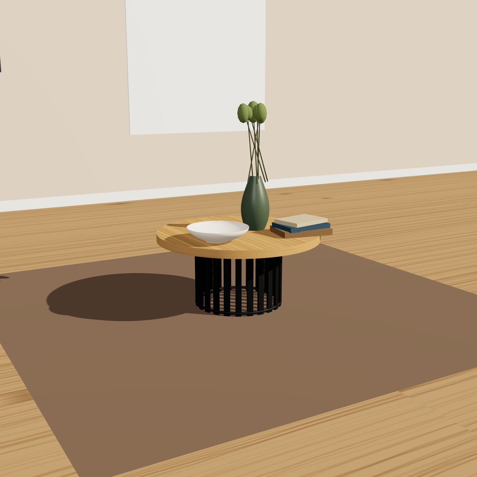 Couchtisch-Gestell rund mit Lamellen Ø 44 cm, 35 cm hoch, Stahl – Couchtisch mit rundem Lamellen-Gestell aus Stahl im Wohnzimmer