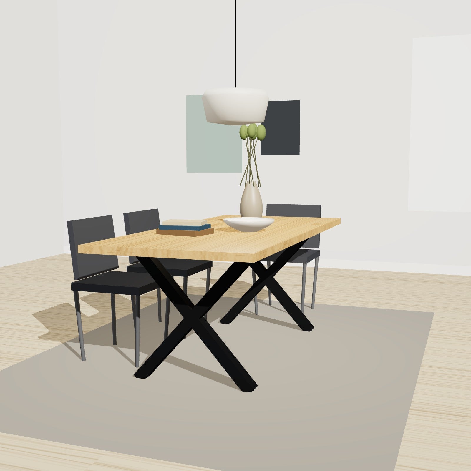 Gekreuztes Tischgestell X-Form 78 x 72 cm aus Stahl – Schreibtisch mit Holzplatte auf gekreuztem Tischgestell aus Stahl