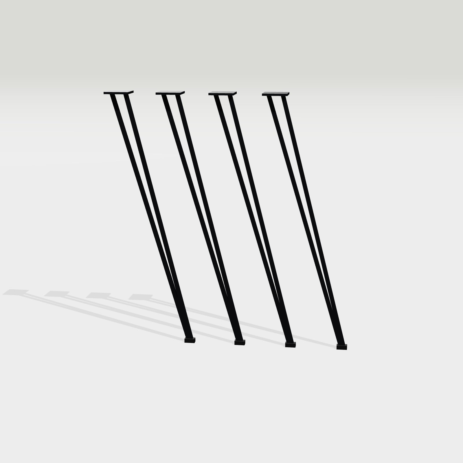 Tischbeine schräg, 4er-Set aus Stahl, 74 cm hoch, schwarz – Vier schräge Tischbeine aus Metall in Schwarz, 4er-Set mit Montageplatten