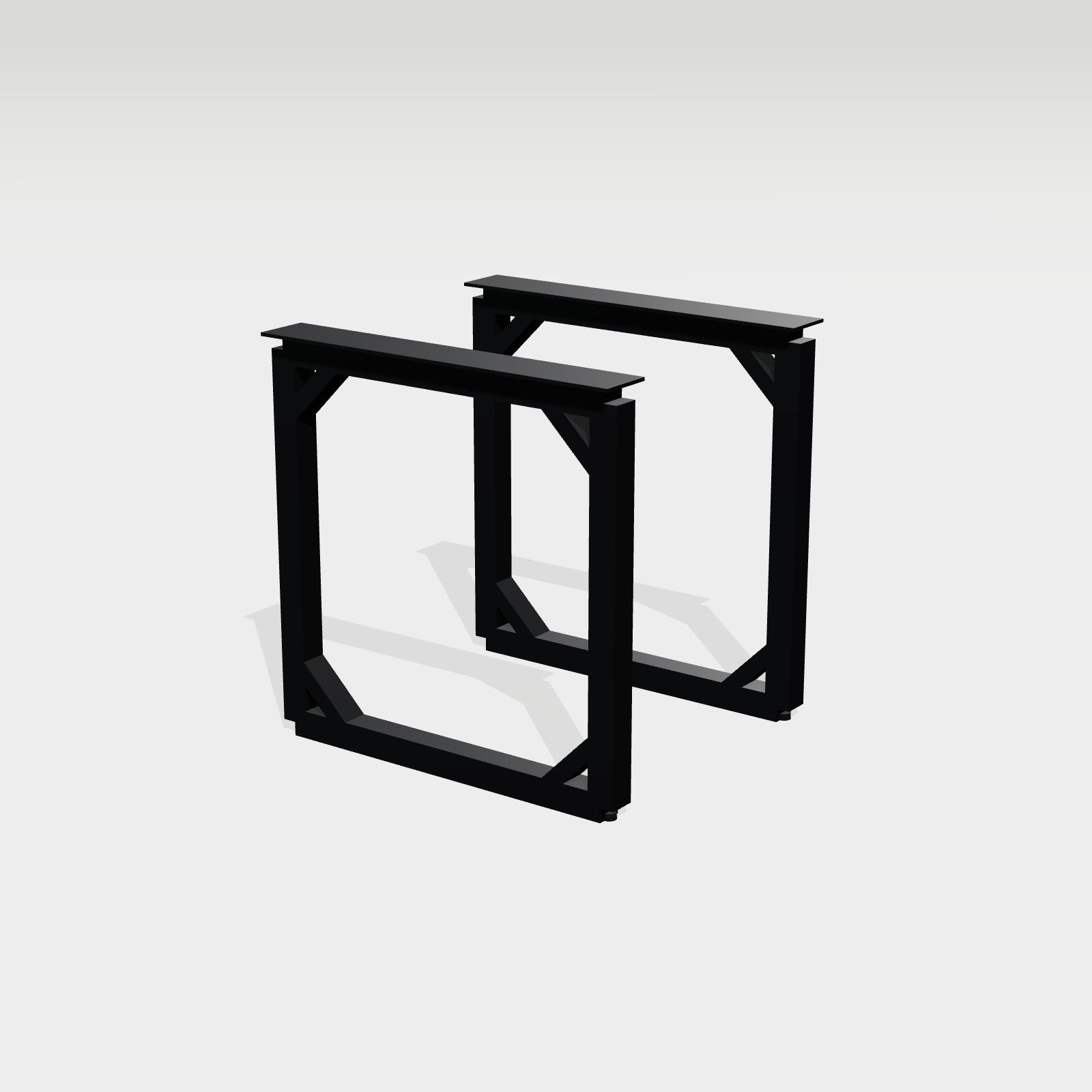 Tischgestell Rechteckrahmen mit Eckverstärkung 70 x 72 cm, Stahl – Tischgestell Rechteckrahmen mit Eckverstärkung aus schwarzem Stahl, Ansicht von schräg oben
